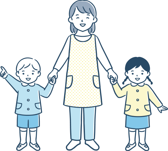 こどもと手をつなぐ保育士のイラスト