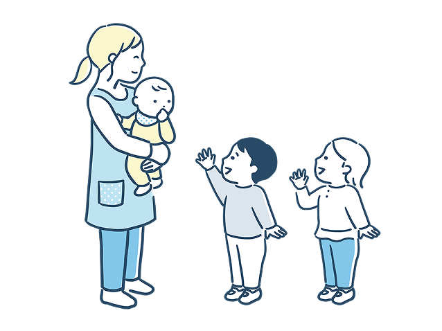 保育士とこどもたちのイラスト